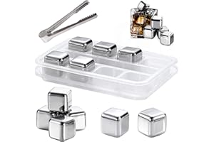 BUYGOO Cubetti Ghiaccio Acciaio Inox Riutilizzabili 8PZ Cubi Ghiaccio Riutilizzabili Ghiaccio Cocktail Cubetti di Ghiaccio Riutilizzabili Cubetti Whiskey Stones Pietre per Whisky con Pinza e Scatola