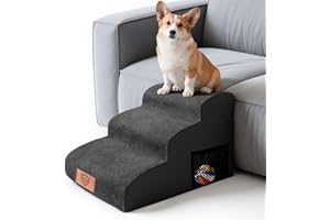 MASTERTOP Escaliers pour Chiens à 3 Marches en Mousse Haute Densité, Échelle Large pour Animaux de Compagnie, Escaliers Chien Antidérapant avec Housse Amovible pour Monter Canapé et Lit (Noir)