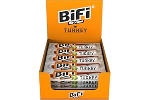 BiFi Turkey, Salamino di Tacchino, Carni e Salumi Essiccati All'Aria, in Confezione Tascabile, Con Pepe, Coriandolo e Aglio, Ottimo da Sgranocchiare, Confezione da 24 (24 X 20 g)