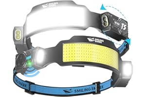 Smiling Shark Lampe Frontale, 2 Pièces Lampes Frontales LED Rechargeable Ultra Puissante avec 6 Faisceau Large & Spot Réglable Détecteur de Mouvement 2400 mAh 6 Modes pour Randonnée Pêche Camping