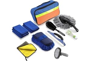 YINGJEE Kit Limpieza Coche 11 Piezas, Set Limpieza Coche, Kit de Herramientas de Lavado de Autos (Paños de Limpieza, Cepillo para Llantas, Cepillo de Limpieza de automóviles, Bolsa de Almacenamiento)