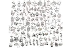‎PLABBDPL PLABBDPL Schmuck Anhänger set, 100pcs Gemischte Charms Silber, Schmuckanhänger zum Basteln,Ohrringe Selber Machen Perlen, Armband , ,Diy Mädchen