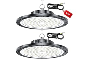 LAMLAMCK UFO Faretto LED - 2 Pezzi 100W 10000LM UFO Lampada Da Officina Industriale con Trasformatore LED, IP65 Impermeabile 6500k Bianco Freddo Lampada da Garage per Fabbrica, Officina, Fienile, Negozio