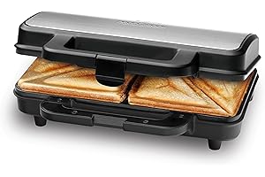 PROFI COOK Appareil à croque-monsieur - pour toasts extra grands et/ou tranches américaines XXL - Revêtement anti-adhésif - 2 témoins lumineux - 900 Watts - Couleur Argent et Noir PC-TA 1092