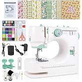 Portable Electric Sewing Machine Presser Foot Double Interchangeable Needle | 12 Patterns + Speed Control, 20 Floral Fabrics