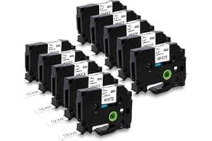 Nastro per Etichette MarkField Compatibile In sostituzione di Brother P-touch TZ TZe-231 Nero su Bianco per Brother Ptouch PT-1000 PT-1010 1080 H105 H100LB/R H107 D200 D400, 12mm x 8m, 10pack