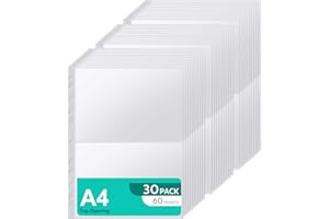 JAOMON 30 Pack 60 Taschen Fotohüllen A4,Postkartenhüllen Transparente A5 Pockets 2 Fach Geteilt Postkarten Hüllen Fotohüllen für A4 2/3/4 Ringbuch,SammelHüllen Insert Sichthüllen für Postkarten Fotos