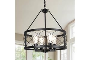 ‎KMAIPEM KMaiPem Modern Schwarz Hängelampe Esstisch, 4 Lichter Vintage Landhaus Kronleuchter, Höhenverstellbare Rustikal Bauernhaus Pendelleuchte Wohnzimmer Küche Flur