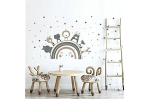 Tanlaby Arcoíris Animales Pegatinas de Pared Safari Animales Adhesivos Vinilos Boho Gris Bosque Jirafa León Decorativos Pared para Bebé Habitación Cuarto de Jugar Guardería Infantiles
