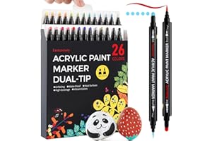 ‎FANTASTORY Fantastory 26 Acrylic Pens for Stones - Waterproof and Double-Sided (Coarse Head and Fine Brush) - Pens for Painting Stones - Acrylic Pens for Glass, Wood, Ceramic, Canvas