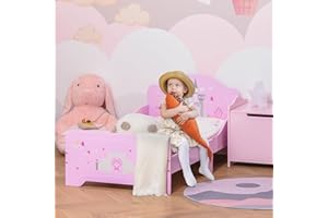 HOMCOM Kids Bed Princess Castle Theme w/Side Rails Slats Home Furniture for 3-6 Yrs Pink 143 x 73 x 60 cm
