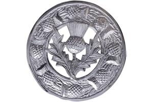 IMPERIAL KILT PRODUCTS Scottish Kilt Fly Plaid Brooch Thistle Crest 3” Inch Silver Finish Kilt Brooch Pins for Men and Ladies Scarf Brooch Red, Green, Blue, Tartan Sash, Shawl, Women Brooches, Celtic Knot Brooches & Pin 8cm