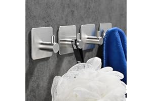 BOXLUNT Ganchos Adhesivos Para Pared 4 Piezas, Ganchos Adhesivos para Colgar Acero Inox, Gancho Pared, Colgador Toalla Baño Adhesivo Impermeable para Salón, Baño, Dormitorio y Cocina, Plata