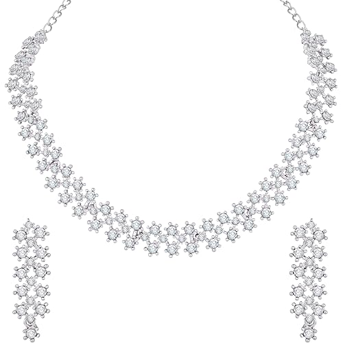 Atasi International White Stones/AD Diamond Necklace with Earrings - Jewellery Set for Women, Girls Best Suits for Party, Wedding and Festive Occasions