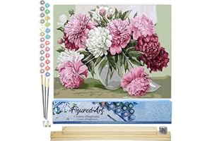 Figured'Art Peinture par Numéro Adulte Jolies Pivoines épanouies - Activité Manuelle Kit de Loisir Créatif DIY Numéro d'Art Complet - 40x50cm avec châssis en bois à monter