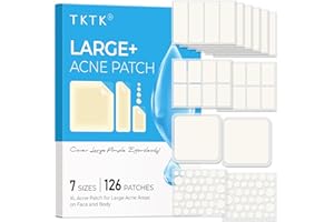 TKTK Large Pimple Patches for Face, 7 Sizes XL Acne Patches, Big Hydrocolloid Bandages for Body, Chin, Forehead, Chest, Back Zit Breakouts, Hydrocolloid Patch (7 Sizes 126 Count)