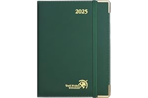 POPRUN Agenda 2025 Semana Vista, Premium 22 x 16,5 cm, Ene 2025 a Dic 2025 con Tapa Dura, Esquinas Protectoras de Oro, 100 GSM Papel EU, Verde Bosque