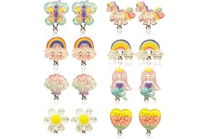 PEYSAITR 8 Pairs Kids Clip On Earrings for Girls Bling Butterfly Shell Rainbow Flower Heart Earrings No Pierced Princess Play Earrings Girls Dress Up Jewelry Set for Kids