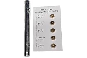 PuntoCasaStore Set 5 Ugelli Universali 6MB GPL per Bombole, Cucine a Gas + Chiave a Tubo 6x7 Misure Differenti Piccolo 0,50-2x Medio 0,70-Grande 0,90-Forno 0,95
