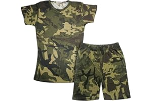 A2Z 4 Kids Jungen T-Shirt Oberteil Shorts Set Camouflage Kontrast Panel Kurze Ärmel T-Shirt Sommer Outfit 2-teilig Sportbekleidung Leicht Bequem Elastischer Bund Lässige Kleidung Sets 5-13 Jahre