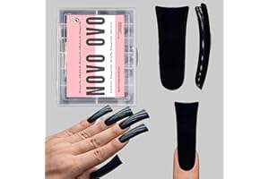 NOVO OVO 120 sztuk bardzo długich tipsów z kaczką, całkowicie zakryte, długie kaczki do paznokci, pełne pokrycie, czarne, XL XXL, miękki żel flare, Y2K, szerokie francuskie paznokcie do akrylu, 12