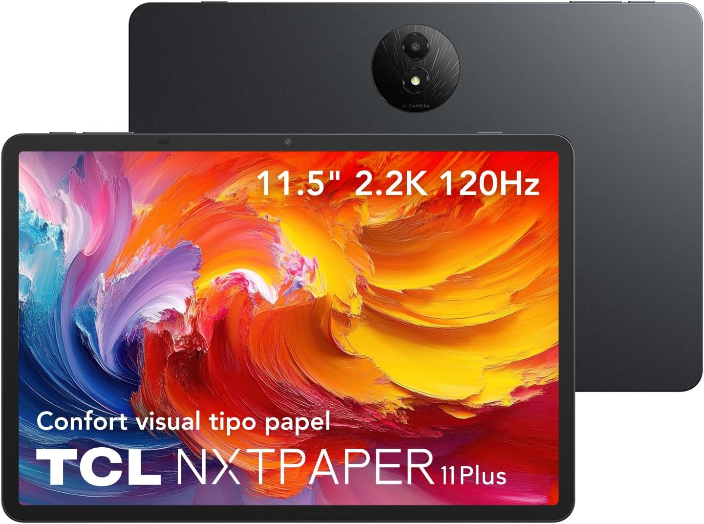 TCL NXTPAPER 11 Plus Tablet, 11.45" 2.2K NXTPAPER 4.0 Display, MediaTek Helio G100, 256GB ROM (8GB + 8GB RAM Expansion), 8MP Cámara Frontal, 8MP Cámara Trasera, Android 15, Gris Oscuro