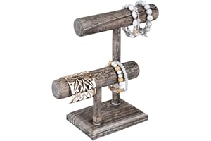 Ikee Design 2 Tier Wooden Jewelry Bracelet Watch Display Tower, Bangle Scrunchie Necklace Holder Storage Stand, 7.9" W x 4.3" D x 9.4" H, Coffee color