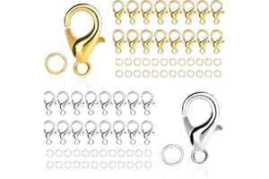 HOPTON Kettenverschluss, 100 Stück Armband Verschluss mit 200 Biegeringe, Ketten Verschlüsse, Schmuckverschluss, Karabinerverschluss, Verschlüsse für Schmuckherstellung (Gold/Silber)