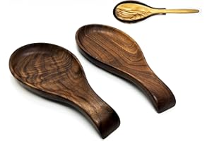 KITYEMO Soportes para Cucharas Madera, Cocina Soporte Cuchara Madera, Resto de Cuchara de Madera, Reposa Cucharas Madera, Soporte Perfecto para Espátulas, Cucharas, Pinzas y más(2Pcs, Nuez)