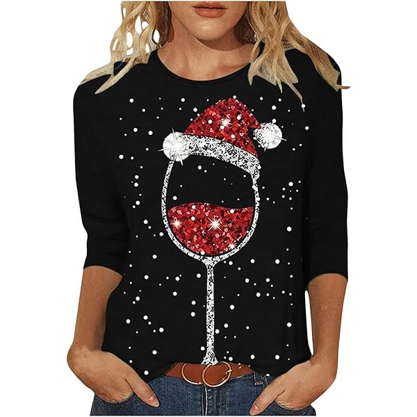 TOFOTL Haut De Noel Femme Col Rond À Manches Longues,Sweats Noël Ugly