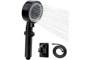 BRAVIKERLY Soffione doccia con tubo 1,5M e nessuna staffa di punzonatura, Doccetta Risparmio Acqua Universale, soffione doccia grande con 8 tipi di getto(Nero)