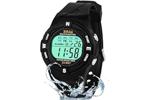 TENOCK Montre NuméRique pour Enfants-LED-éTanche à 50M-avec ChronomèTre D'Alarme-Cadeau pour Vos Enfants De 4 à 12 Ans, Moderne (Noir)