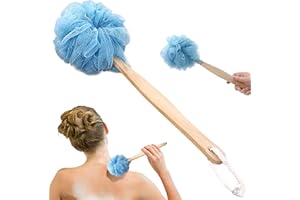 BEAHING Loofah avec manche éproigne du dos pour douche en bois à longue poignée douche Loofah en nylon doux en nylon de douche de douche éponges de bain pour le corps exfoliant