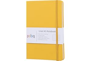 pdbq A5 Notebook Hardback Journal Lined Notebook A5 Inner Pocket Vegan Leather 128 Pages 120gsm Premium Paper with Gift box Bookmark Elastic Closure Ruled Notepad Yellow