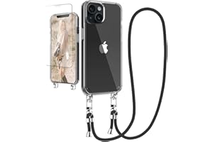 Ciciber Handykette Hülle für iPhone 14 Handyhülle mit Band und Schutzfolie, Transparent Case mit Schnur zum Umhängen Kordel Necklace Hülle Schutzhülle für iPhone 14 6.1", schwarz