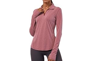 Gyabnw Women 's Gym Tops Workout Long Sleeve Jacket Running Yoga Sport Tshirt Half Zip Collar Activewear Thumb Holes Pocket