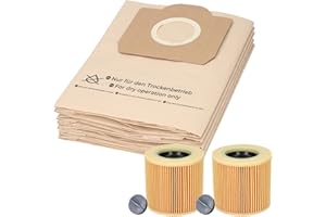 McFilter 20 sacs d'aspirateur et 2 filtres à poussière adaptés pour aspirateur Kärcher WD3 et MV3. Alternatives pour les sacs d’aspirateur 6.959-130.0 et la cartouche filtrante 6.414-552.0.