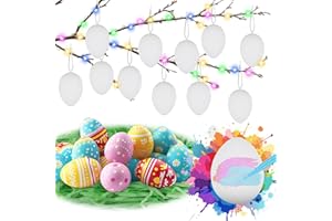 TUZELIYA 36 Pcs Easter Eggs Decorations Set, White Hanging Eggs with Watercolor pens, LED Lights und Shredded Paper, Plastic Easter Crafts for Kids, Home, Painting, DIY Decor