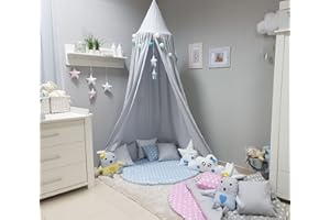 ‎BABYMAJAWELT BABYMAJAWELT® Betthimmel Baldachin Grau XXL Stars (Sterne) - Kinderzimmer Zelt zum Aufhängen, Kinderzelt, Babybett Himmel, Versteck, Moskitonetz, Spielecke (GRAU)