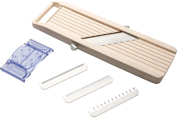 Benriner Trancheuse à mandoline japonaise BN-1 avec trois lames interchangeables en acier inoxydable, ivoire, coupe-légumes, éplucheur, acier inoxydable, blanc cassé