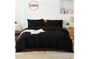 SUFDARI Juego de ropa de cama de 220 x 240 cm, algodón negro, 100% algodón, transpirable, juego de ropa de cama con 2 fundas de almohada de 80 x 80 cm y 1 funda nórdica con cremallera