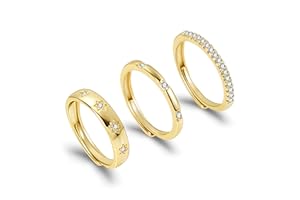 ALEXCRAFT 3/4 Pcs Silver Gold Filled Stacking Rings for Women Teen Statement Finger Ring Classic Cubic Zirconia Star Thin Gold Ring Set