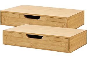 [en.casa] Lot de 2 Étagères Murales Design Intemporel avec Tiroir Intégré Ensemble de 2 Tables de Chevet Suspendues Capacité de Charge 5 kg Bambou 40 x 24 x 8 cm Naturel