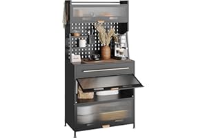 NETEL alacena de Cocina con encimera, Mueble Cocina almacenaje, Mueble microondas,Mueble de Cocina, Armario despensa Cocina, armarios de Cocina, Mueble cafetera,estanteria Cocina，Negro, 80x42x168cm