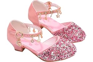BOTCAM Scarpe da ragazza con tacco basso strass, archi, tacco basso, principessa, festa di nozze per bambini, bambini piccoli Eva 38