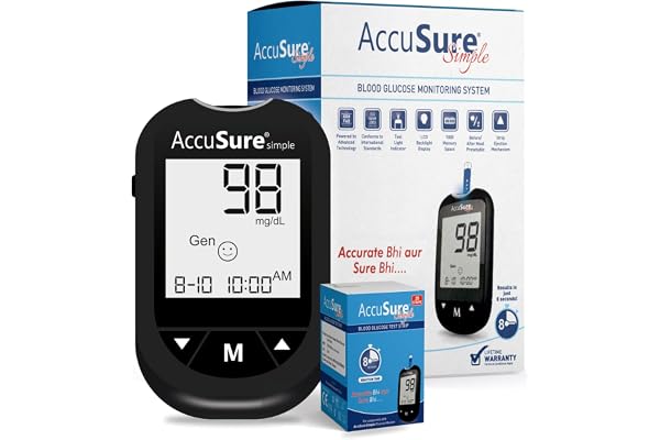 AccuSure Simple Digital Glucometer Kit |with 25 Strips,10 Lancet,1 Lancing device for Accurate Blood Glucose Sugar Testing Ma