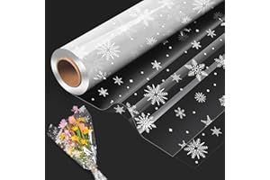 HUICLOUD Cellophane Wrap Clear Wrapping Paper Roll with Snowflake Pattern,80CM x 30M Folded Florist Extra Wide Gift Wrappings for Christmas Birthday Gifts Hampers Easter Basket Valentines Day Flowers Crafts