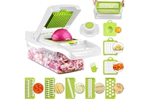 ADOV Mandolina de Cocina Profesional, 12 en 1 Cortador Verduras Multifuncional, 7 Reemplazable Cuchillas Acero Inoxidable Alimentos Slicer para Cortar Fruta Vegetales Patata Cebolla – Lima