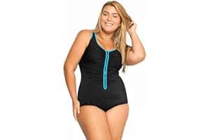 DELIMIRA Femme Maillot de Bain 1 Pièce Fermeture à Glissière Devant Grande Taille