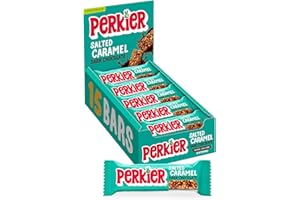 Perkier Salted Caramel Dark Chocolate Bars (15 Bars), Vegan, Gluten Free, Protein, High Fibre, Lower Sugar Snack, Natural Ingredients, Lower Calorie, Healthy, No Palm Oil, Nut Bar, Carbon Neutral